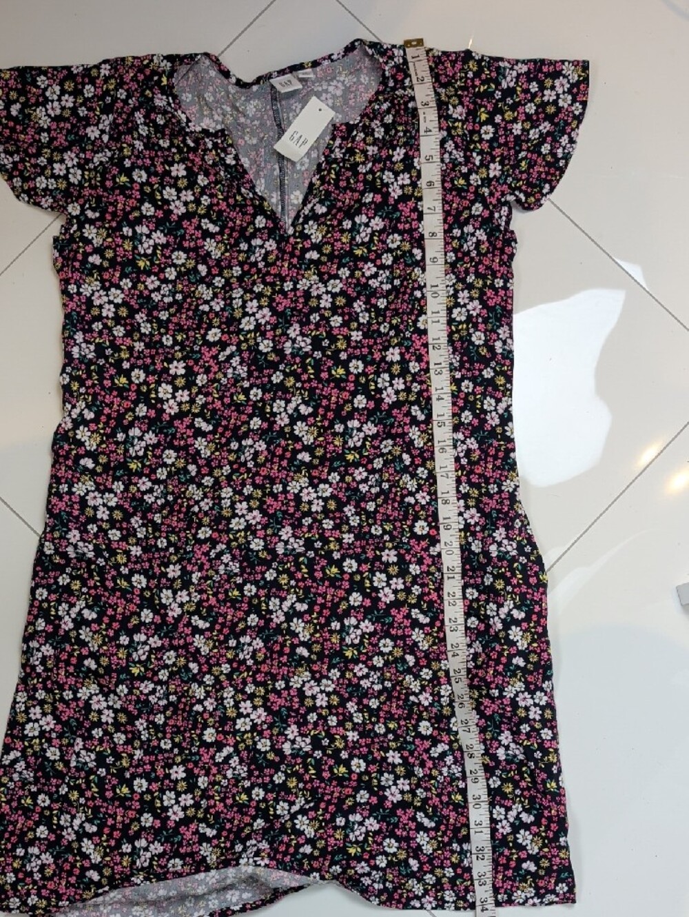GAP Women's NWT Black Floral Rayon V-Neck Dress with Pockets Size S - Picture 11 of 14